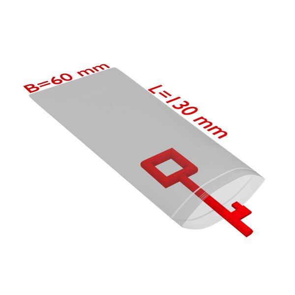 PE-Druckverschlussbeutel, transparent, 50 µ | 60 x 130 mm (Offene Seite x L) | VE = 2000 Stk.
