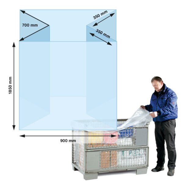 PE-Seitenfaltensack, 900 + 700 x 1850 mm, Strke 90 , transparent