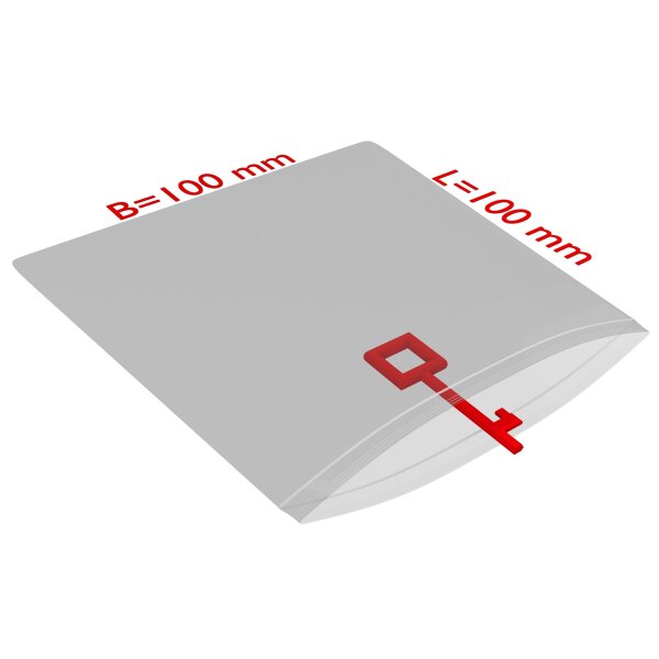 PE-Druckverschlussbeutel, transparent, 50 µ | 100 x 100 mm (Offene Seite x L) | VE = 2000 Stk.