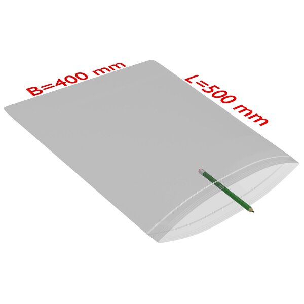 PE-Druckverschlussbeutel, transparent, 50 µ | 400 x 500 mm (Offene Seite x L) | VE = 500 Stk.