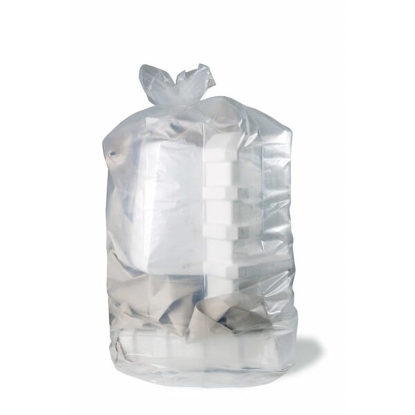 Premium-Abfallsack XL, 1000 Liter, transparent, 90 µ | 800 + 500 x 2200 mm (Offene Seite + Seitenfalte x L) | VE = 50 Stk.