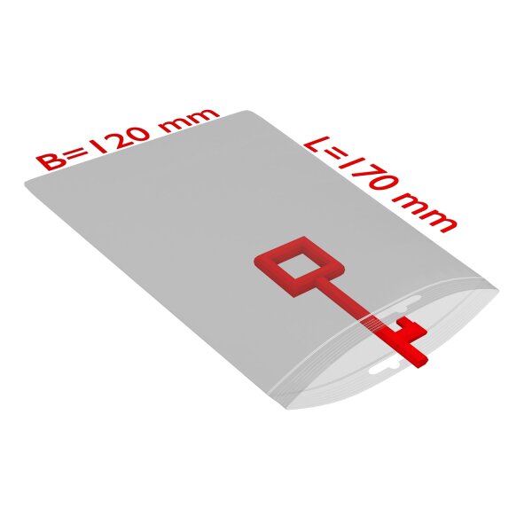PE-Druckverschlussbeutel mit Eurolochung, transparent, 50 µ | 120 x 170 mm (Offene Seite x L) | VE = 2000 Stk.