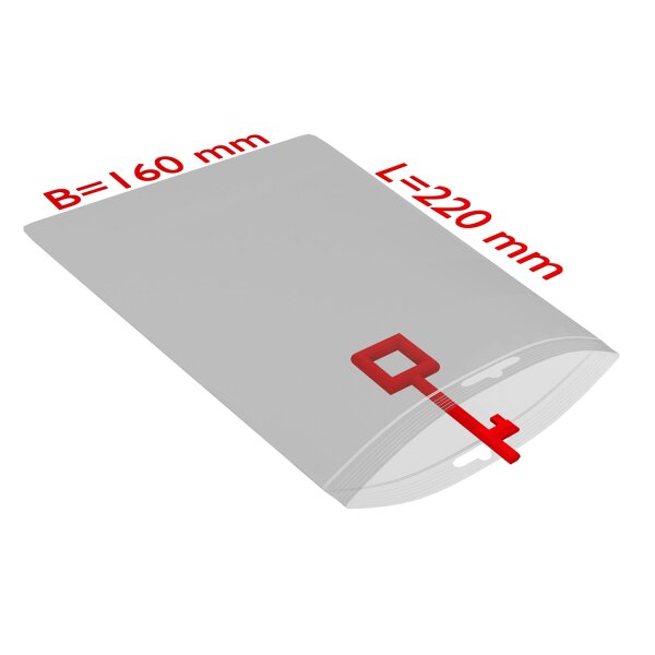 PE-Druckverschlussbeutel mit Eurolochung, transparent, 50 µ | 160 x 220 mm (Offene Seite x L) | VE = 1000 Stk.