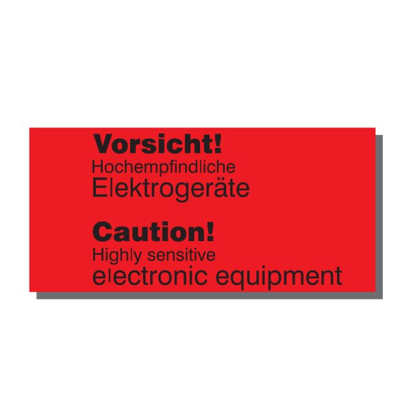 Warnetiketten aus Papier, rot, "Vorsicht! Hochempfindliche Elektrogeräte" dt./engl. | 145 x 70 mm (L x B) |