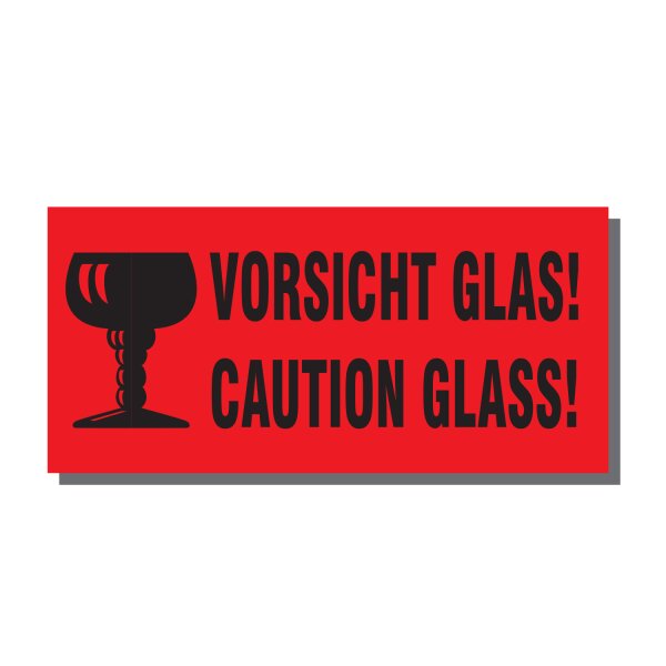 Warnetiketten aus Papier, rot, "Vorsicht Glas" dt./engl. | 145 x 70 mm (L x B) |