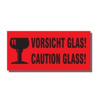 Warnetiketten, 145 x 70 mm, aus Papier, mit Aufdruck, "Caution Glas", 1.000 St./Rolle