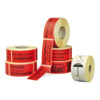 Warnetiketten aus Papier, rot, "Vorsicht Glas"...