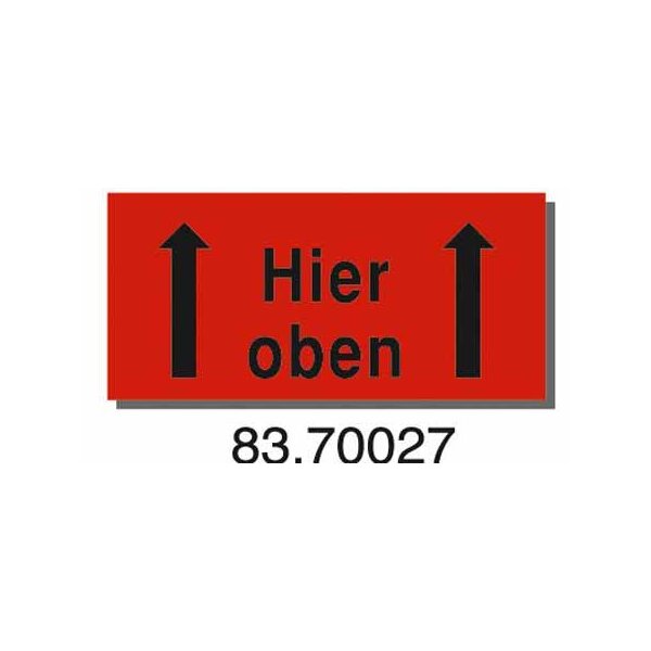 Warnetiketten aus Papier, rot, "Hier oben" | 145 x 70 mm (L x B) |
