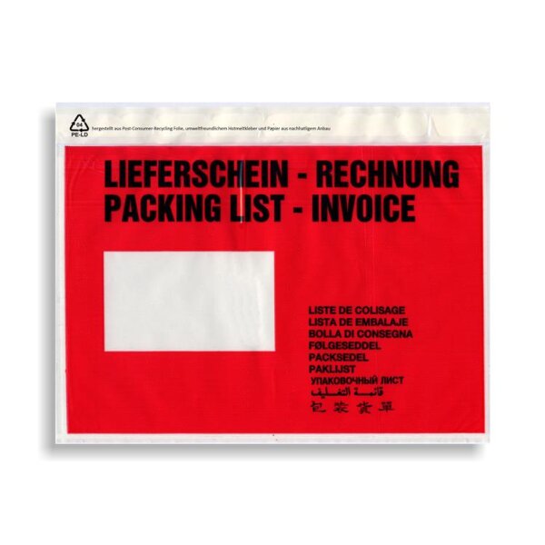 Lieferscheintaschen, DIN C5, rot, Lieferschein/Rechnung mehrsprachig, Economy
