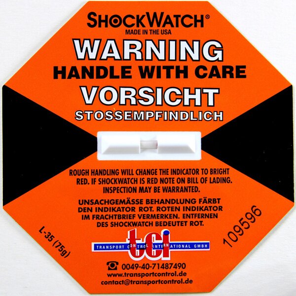 Shockindikator Shockwatch orange 75 g / 50 ms , inklusive Warnaufkleber! (VE=50)