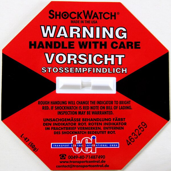 Shockindikator Shockwatch rot 50 g / 50 ms , inklusive Warnaufkleber! (VE=50)