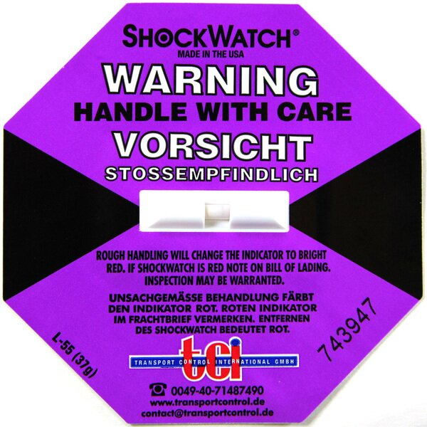 Shockindikator Shockwatch blaulila 37 g / 50 ms , inklusive Warnaufkleber! (VE=50)