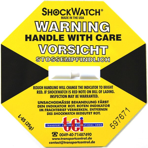 Shockindikator Shockwatch gelb 25 g / 50 ms , inklusive Warnaufkleber! (VE=50)