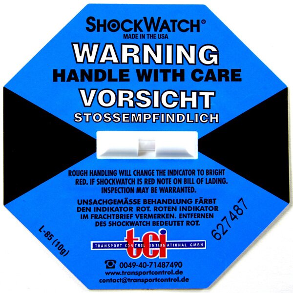 Shockindikator Shockwatch blau 10 g / 50 ms , inklusive Warnaufkleber! (VE=50)
