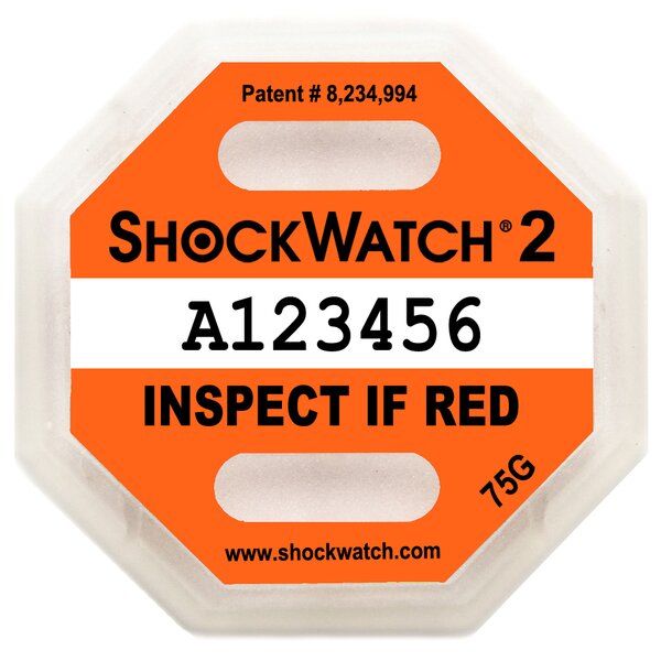 Stoßindikator Shockwatch 2, 75 G orange, 79SW75, inklusive Warnaufkleber! (VE=50)