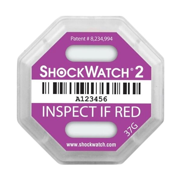 Stoßindikator Shockwatch 2, 37 G violett 79SW37, inklusive Warnaufkleber! (VE=50)