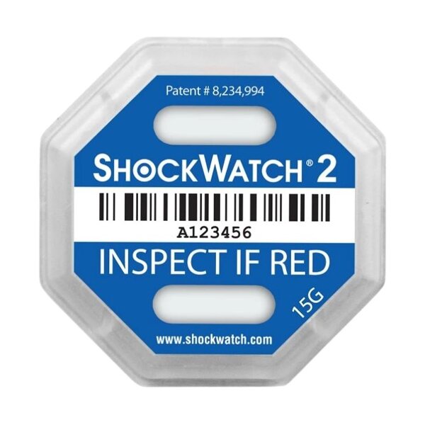 Stoßindikator Shockwatch 2, 15 G blau, 79SW15, inklusive Warnaufkleber! (VE=50)