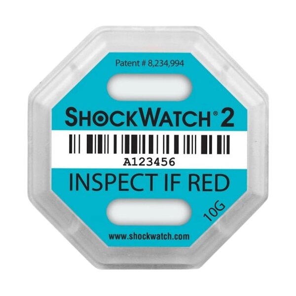 Stoßindikator Shockwatch 2, 10 G türkis, 79SW10, inklusive Warnaufkleber! (VE=50)