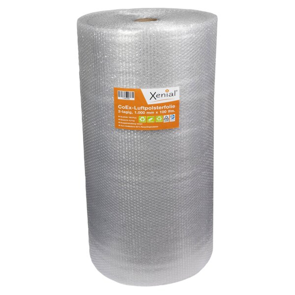 Xenial CoEx Recycling Luftpolsterfolie 2-lagig, 50 µ | 1000 mm x 100 lfm., grau | VE =1 Stk.
