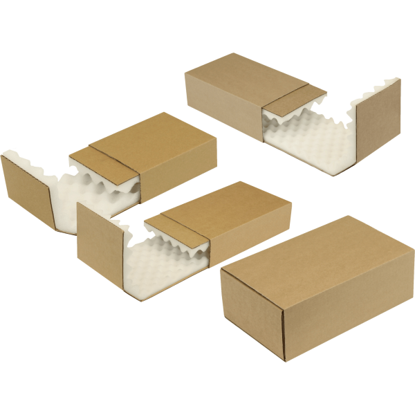 Noppenschaumverpackung, braun, Schaumhöhe 20 mm | 140 x 100 x 40 mm (L x B x H) Innenmaß | VE = 208 Stk.