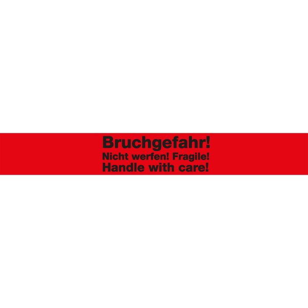 PP-Warnklebeband, rot, "Bruchgefahr", 52 µ | 50 mm x 66 lfm. | VE = 12 Stk.
