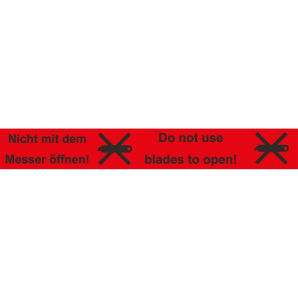 PP-Warn-Klebeband, 50mm breitx66lfm, 52µ,, rot, Aufdruck "Messersymbol" / Inhalt à VE = 12