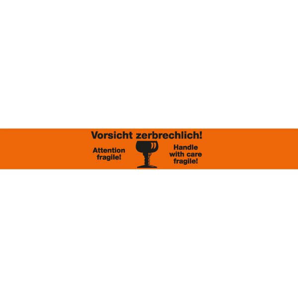 PP-Warn-Klebeband, 50mm breitx66lfm, 52µ,, leuchtorange, Aufdruck / Inhalt à VE = 12